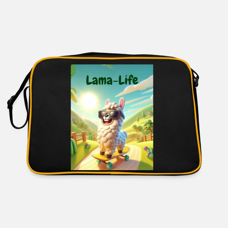 Lama Leben - Retro Tasche - Schwarz/Gold