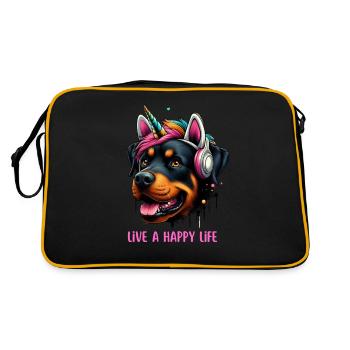 Live a Happy Life - Unicorn Rottweiler - Retro Tasche - Schwarz/Gold - Hinten