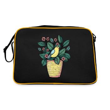 Bird in Flower Pot - Style Drawing - Retro Bag - black/gold - Back
