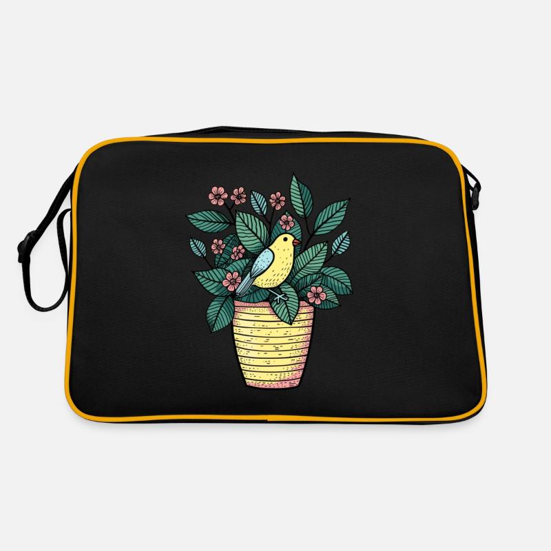 Oiseau dans Pot de Fleurs - Style Dessin Sac Retro