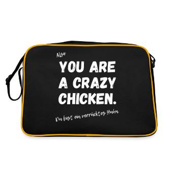 Du bist ein verrücktes Huhn. - Retro Tasche - Schwarz/Gold - Hinten