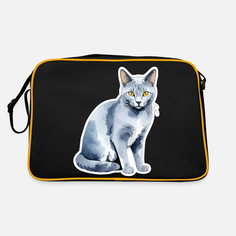 Chat bleu russe Aquarelle Sac Retro