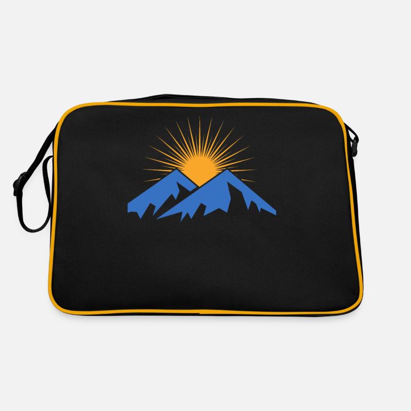 Berge mit Sonne - Retro Tasche - Schwarz/Gold