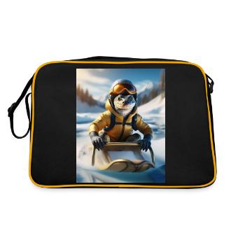 Eine Echse bei einer Schlittenfahrt - Retro Tasche - Schwarz/Gold - Hinten