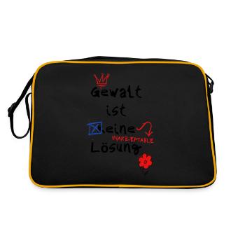 ,,Gewalt ist (k)eine Lösung" Tagesimpuls - Retro Tasche - Schwarz/Gold - Hinten