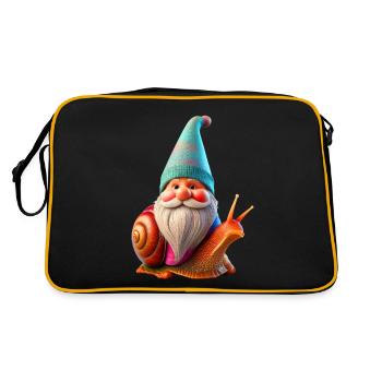 Gartenzwerg Schneckenreiter - Retro Tasche - Schwarz/Gold - Hinten