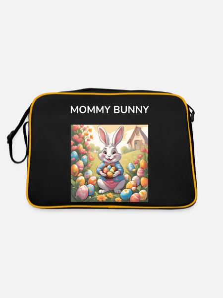 Mama Hase Osterei Geschenk - Retro Tasche - Schwarz/Gold - Hinten