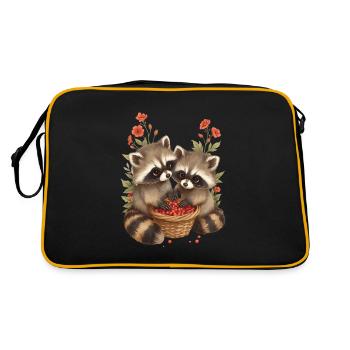 Adorable Raccoons and Berries - Retro Bag - black/gold - Back