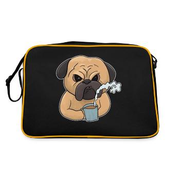 Mürrischer Mops-Hund mit Kaffee Morgenmuffel - Retro Tasche - Schwarz/Gold - Hinten