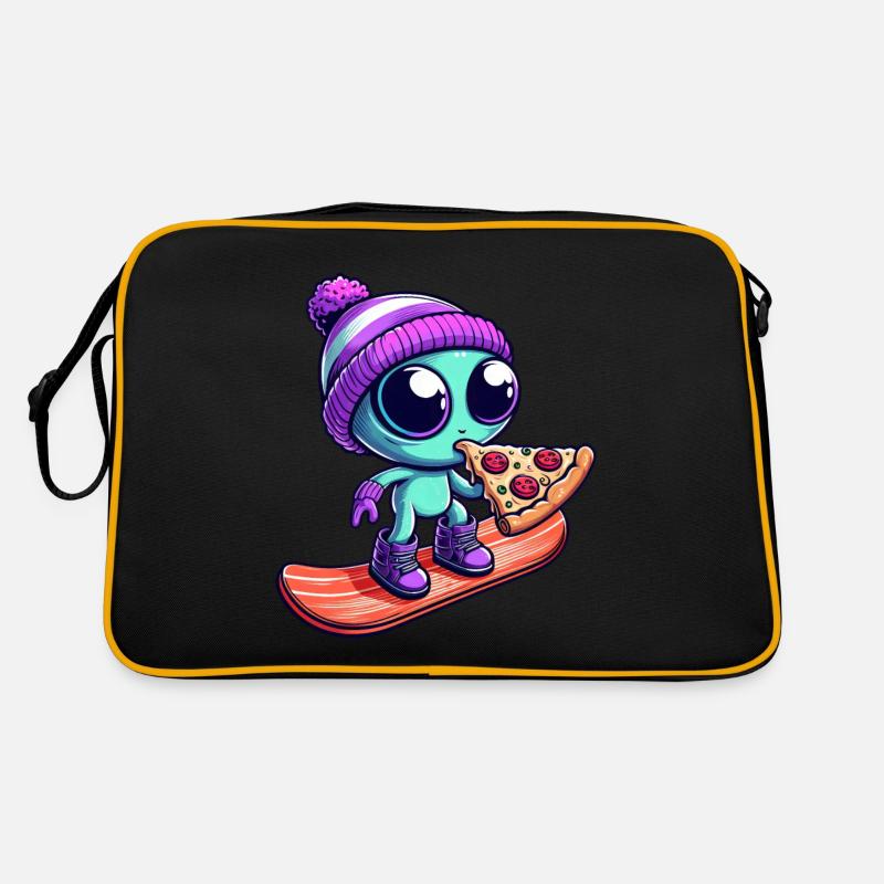Cooles Alien mit Wollmütze Snowboarder Retro Tasche