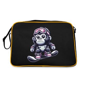 Singe Gorille Chimpanzé Ski Vacances Skieur Design - Sac Retro - noir/or - Dos