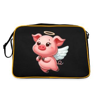 mignon cochon ange dessin animé halo ailes - Sac Retro - noir/or - Dos