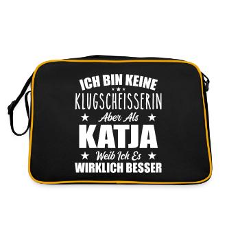 Name Katja Vorname Klugscheisserin Namenstag - Retro Tasche - Schwarz/Gold - Hinten