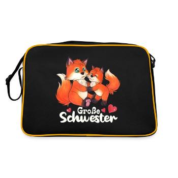 Große Schwester Niedlicher Fuchs Geschwister Paar - Retro Tasche - Schwarz/Gold - Hinten