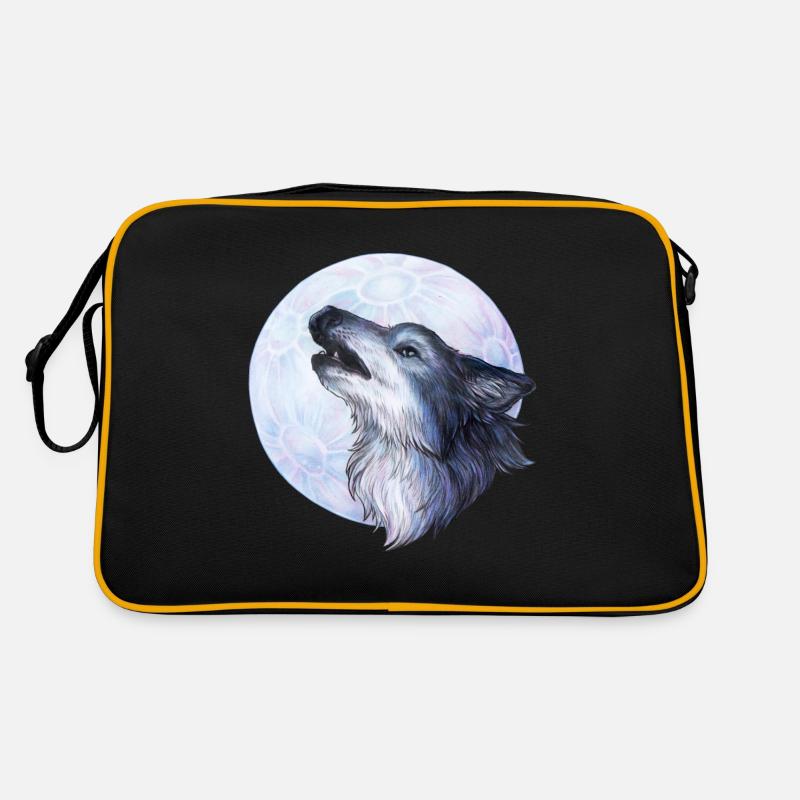 Mystischer Heulender Wolf Geschenk Handgemalt - Retro Tasche - Schwarz/Gold