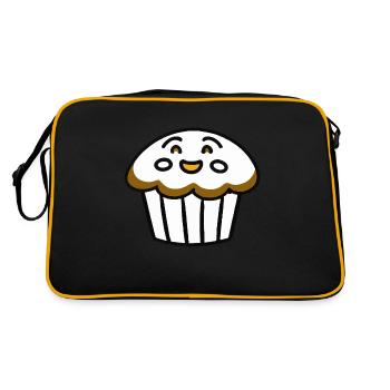 Niedlicher Muffin mit Gesicht Vektor - Retro Tasche - Schwarz/Gold - Hinten