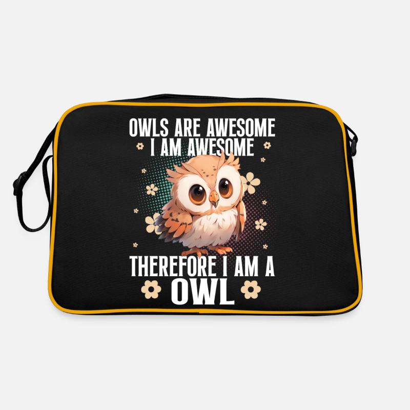 Eule Eulen Lustiger Spruch - Retro Tasche - Schwarz/Gold