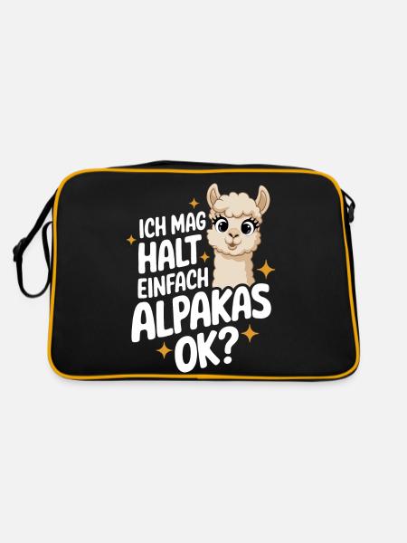 Alpaca llama alpacas animal - Retro Bag - black/gold - Back