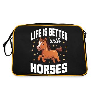 Pferd Pferde Reiten Pferdereiten Sprungreiten - Retro Tasche - Schwarz/Gold - Hinten