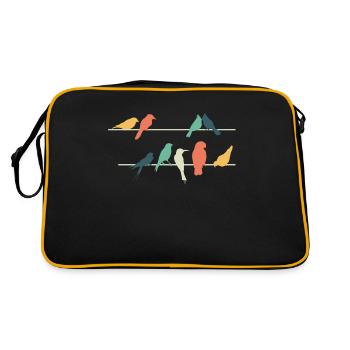 Oiseaux colorés assis sur des fils Mignon oiseau - Sac Retro - noir/or - Dos
