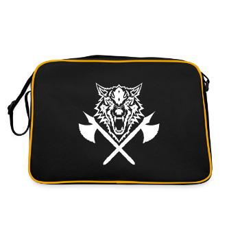 Tête de loup avec deux haches Viking blanc - Sac Retro - noir/or - Dos