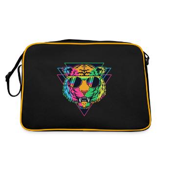 Bunter Tiger mit Brille - Retro Tasche - Schwarz/Gold - Hinten