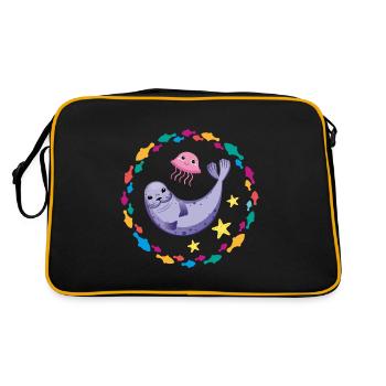 Lustiger Seehund lustige Robbe - Retro Tasche - Schwarz/Gold - Hinten