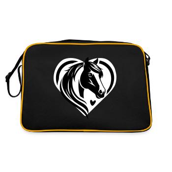Pferdekopf Herz - Retro Tasche - Schwarz/Gold - Hinten