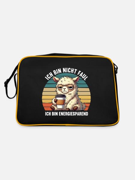 Ich Bin Nicht Faul Alpaka lamas Alpakabesitzer - Retro Tasche - Schwarz/Gold - Hinten