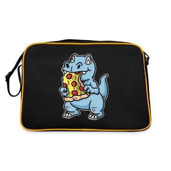 Dino mit Pizza - Retro Tasche - Schwarz/Gold - Hinten