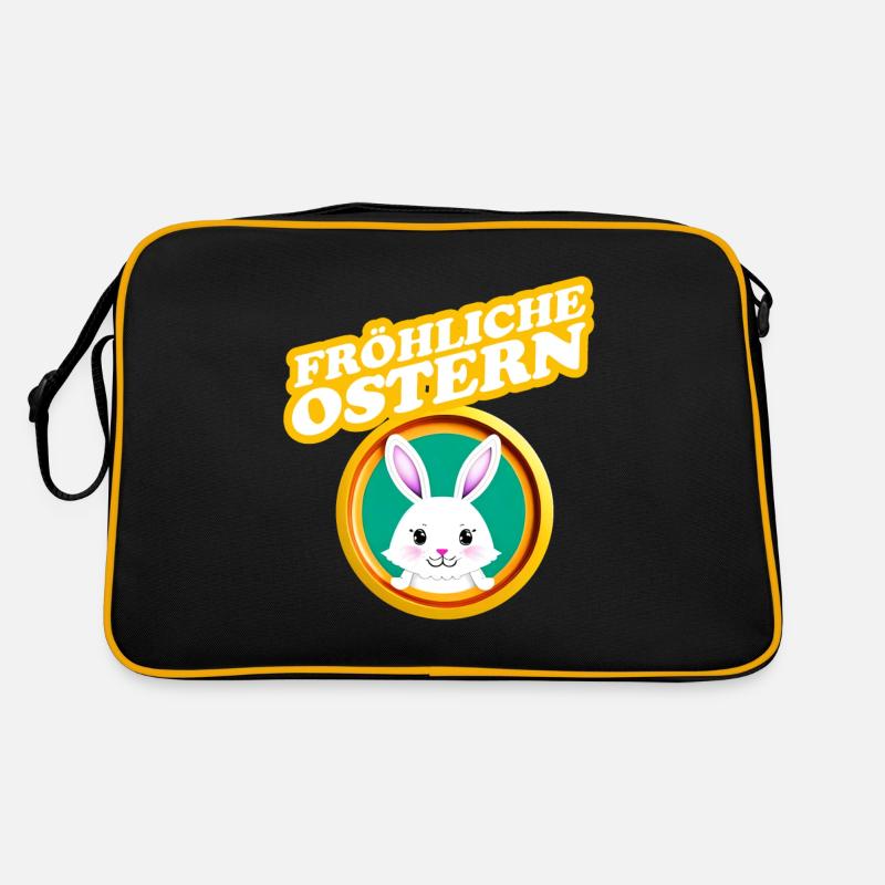 Fröhliche Ostern Osterhase - Retro Tasche - Schwarz/Gold