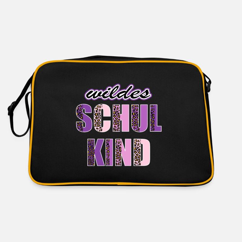 Wildes Schulkind Einschulung Leopard - Retro Tasche - Schwarz/Gold