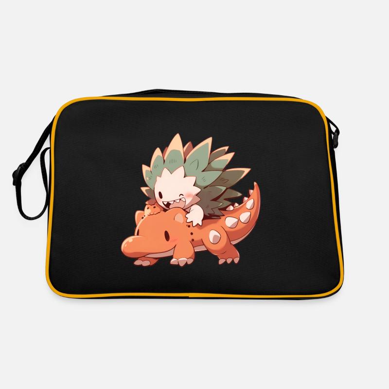 Cute hedgehog riding dino Retro Bag