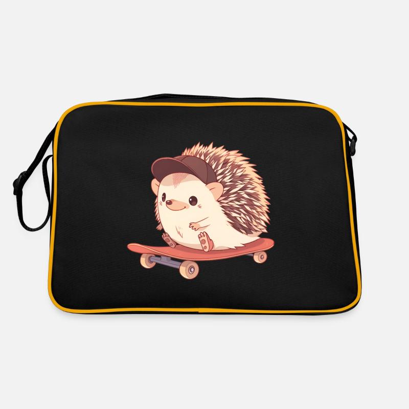 Süßer Igel skatet - Retro Tasche - Schwarz/Gold