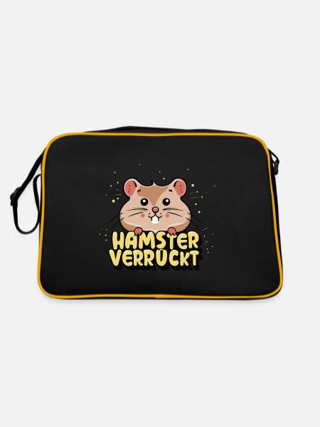 Hamster Verrückt Hamster Goldhamster Hamsterfan - Retro Tasche - Schwarz/Gold - Hinten