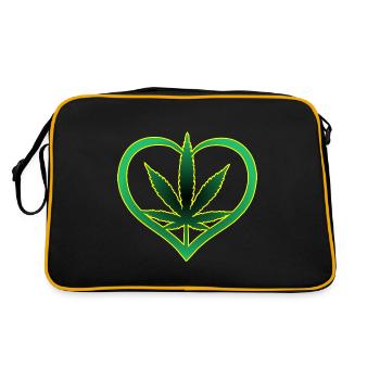Herz mit Cannabisblatt - Weed - Marihuana - Hanf - Retro Tasche - Schwarz/Gold - Hinten