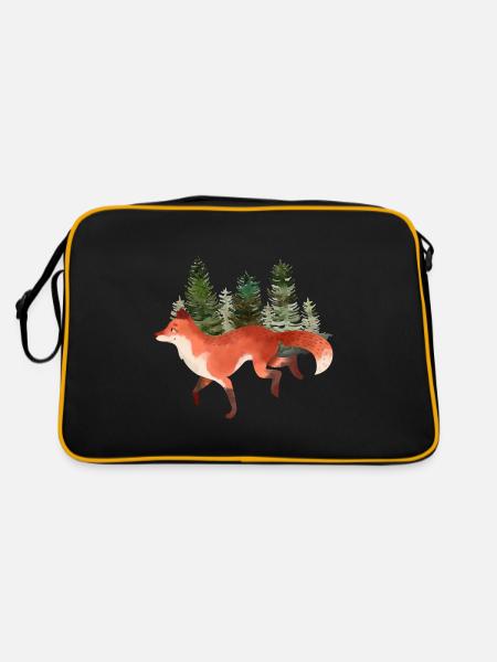 Fuchs Kunst Orange Wald Natur wild Wolf Liebhaber - Retro Tasche - Schwarz/Gold - Hinten