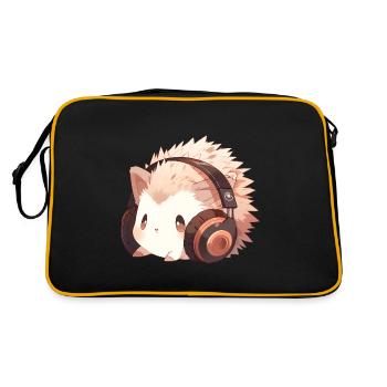 Niedlicher Igel mit Kopfhörern - Retro Tasche - Schwarz/Gold - Hinten