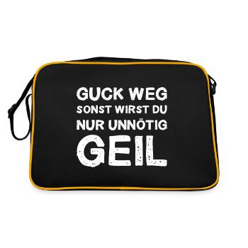 Guck Weg Sonst Wirst Du Nur Unnötig Geil Anblick - Retro Tasche - Schwarz/Gold - Hinten