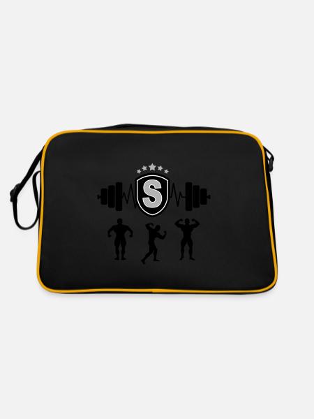 Bodybuilding Gym Name Buchstabe Training S - Retro Tasche - Schwarz/Gold - Hinten