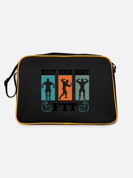 Bodybuilding Keep Body Fit Muskeltraining Hantel - Retro Tasche - Schwarz/Gold - Hinten