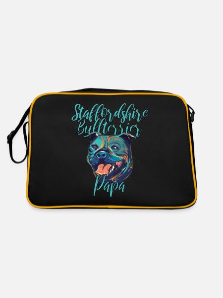 Staffordshire Bullterrier - Retro Tasche - Schwarz/Gold - Hinten