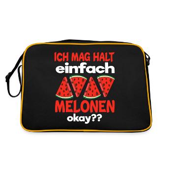 Melonen Liebhaber Wassermelone Melone - Retro Tasche - Schwarz/Gold - Hinten