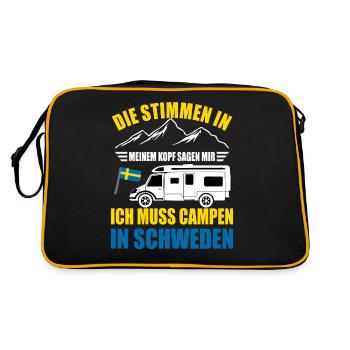 Camping Urlaub in Schweden Stimmen in meinem Kopf - Retro Tasche - Schwarz/Gold - Hinten