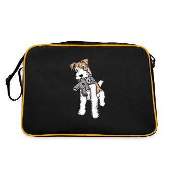 Foxterrier Drahthaar Kuscheltier T-Shirt - Retro Tasche - Schwarz/Gold - Hinten