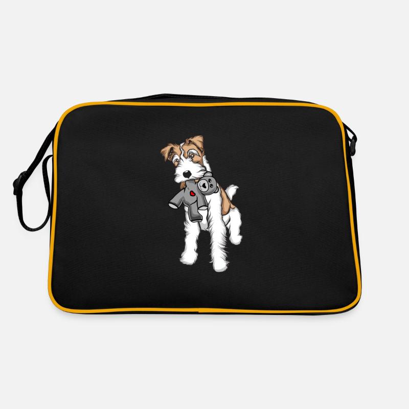 Foxterrier Drahthaar Kuscheltier T-Shirt - Retro Tasche - Schwarz/Gold