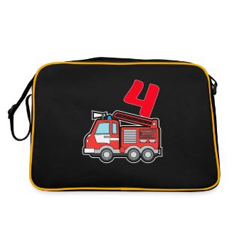 Ich bin schon 4 | 4. Geburtstag Feuerwehr Jungen - Retro Tasche - Schwarz/Gold - Hinten