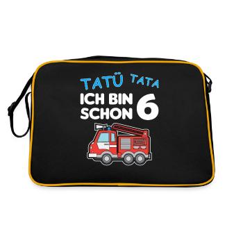 Ich bin schon 6 | 6. Geburtstag Feuerwehr Jungen - Retro Tasche - Schwarz/Gold - Hinten