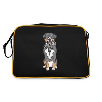 Appenzeller Sennenhund mit Kuscheltier - Retro Tasche - Schwarz/Gold - Hinten