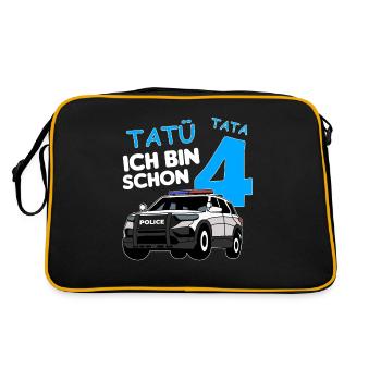 Ich bin schon 4 | 4. Geburtstag Polizei Jungen - Retro Tasche - Schwarz/Gold - Hinten